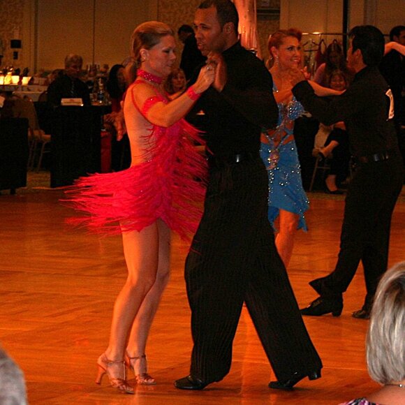 Women's Medium Pink Latin Ballroom Dance Fringe Rhinestone Dress Costume - Picture 2 of 16